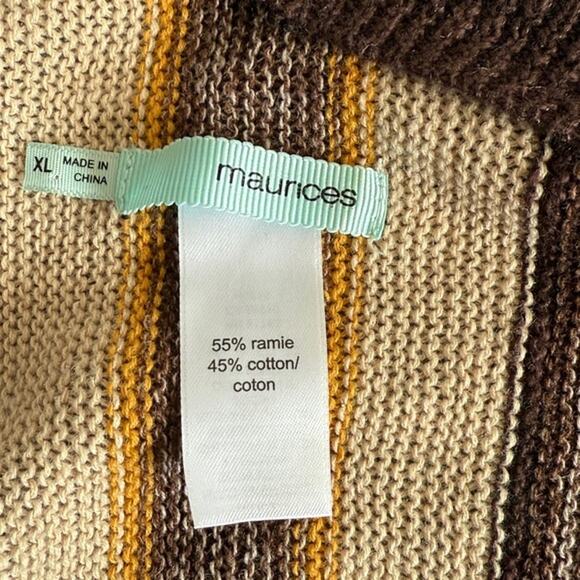 Maurices Lightweight Striped Brown Rust Cardigan Duster Sweater Fringed sz XL - Picture 3 of 5